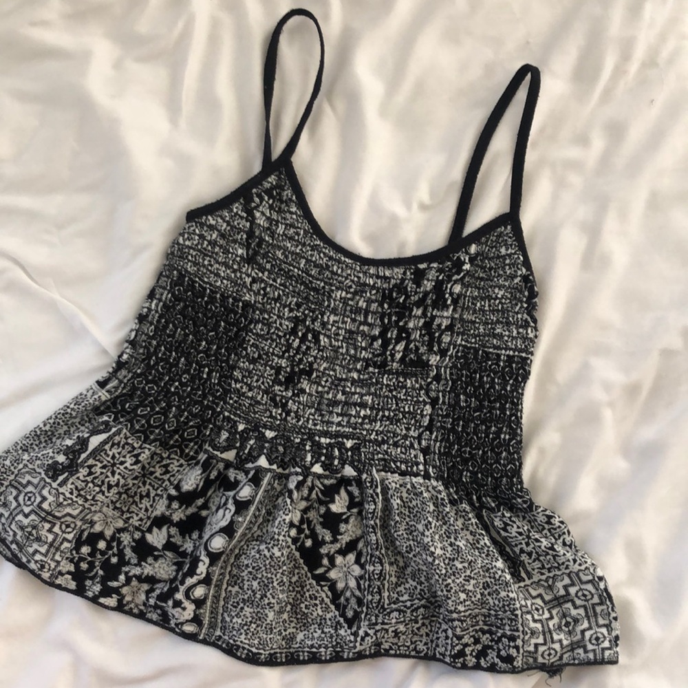 Babydoll black and white floral top